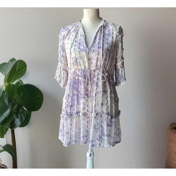 Hemant and Nandita Vivian Dress M Tiered Purple White Shower  Size XS - Picture 4 of 11